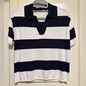 Navy and White Striped Polo Shirt